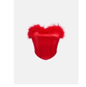Chic Red Feather Trim Corset Top