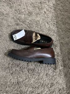 Zara Brown Leather Penny Loafers