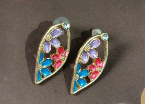 Floral Enamel Leaf Earrings