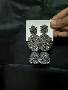 Oxidized Silver Jhumka Earrings