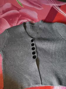 Gray Button-Down Knit Cardigan