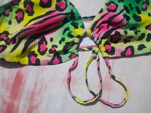 Vibrant Neon Leopard Print Bikini Top