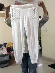 White Quilted Pocket Joggers