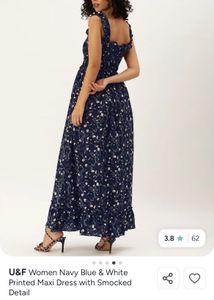 Navy Floral Smocked Maxi Dress