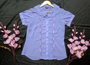Chic Lavender Lace Trim Blouse