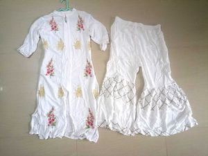 White Embroidered Kurti with Flared Sharara Set (2