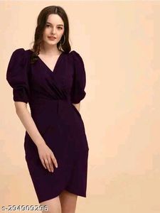 Elegant Puff Sleeve Wrap Dress