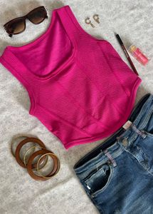 Hot Pink Textured Corset Top