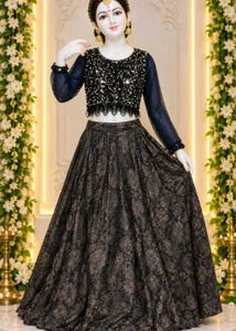 Elegant Black & Gold Brocade Skirt Top