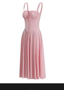Pink Squared Neck Flared Midi Dress