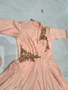 Elegant Peach Embroidered Gown 2 psc