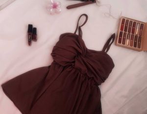Brown Textured Twist Front Top 🏆