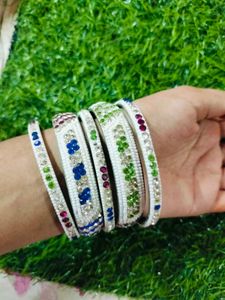 Multi Colour Silver Bangles