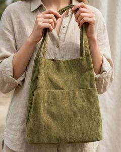 Corduroy Tote Bag - Olive Green