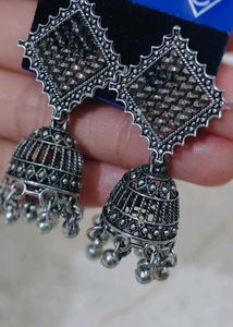 Designer Oxidized Silver Jhumka Earrings
