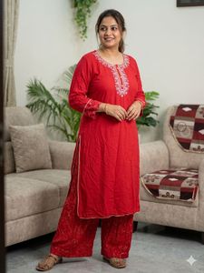 Red Embroidered Kurta Set with Palazzo