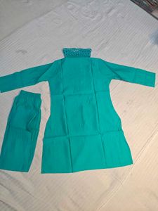 Elegant Teal Kurta + Pant with Lace