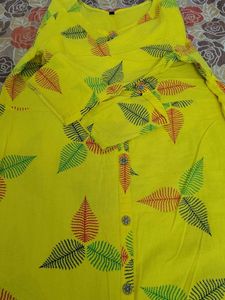 Vibrant Yellow Leaf Print Kurta