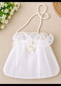 White Tulle Clutch Bag with Flower Accent