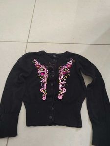 Embroidered Black Cardigan