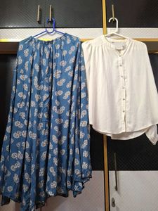 Boho Blue Floral Maxi Skirt &amp; White Blouse Set