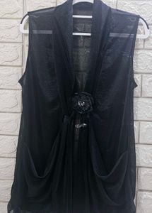 Black Sheer Vest with Floral Detail