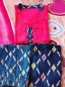 Designer Pink & Blue Kurta Set