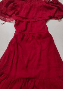 Chic Off-Shoulder Ruffled Red Dress