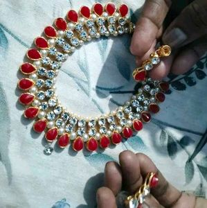 Red &amp; maroon Crystal Necklace Set