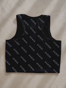 Guess Black Logo Crop Tank Top