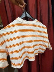 Orange Striped Cropped T-shirt