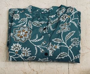 Teal blue printed long kurti