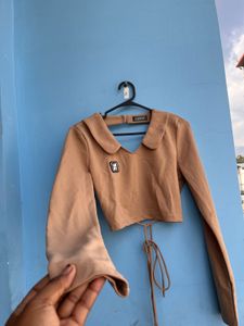 Brown Long Sleeve Cropped Top