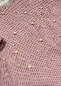 Pearl Embellished Mock Neck Sweater