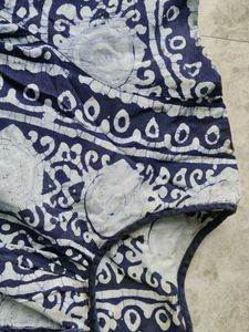 Blue and White Printed Cotton Kurta