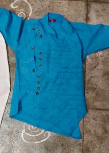 Blue Kurta and White Pajama Set