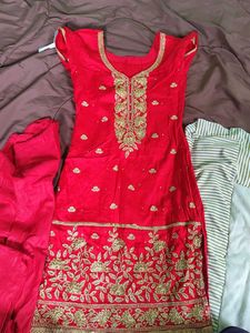 Red Embroidered Kurta Set