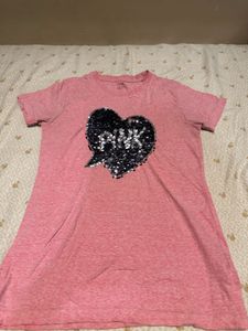 Pink Sequin Heart T-Shirt