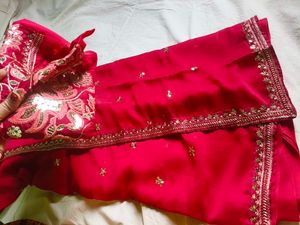 Elegant Rani pink Sequined Saree