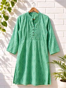 Green Printed Cotton Kurta