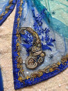 y2k Stunning Blue &amp; Teal Embroidered Lehenga saree