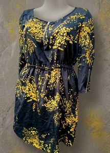 Stylish Dark Blue & Yellow Print Dress