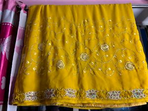 Beautiful Yellow studed Embroidered y2k Saree