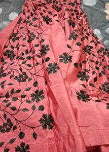 Pink Lehenga with Black Floral Embroidery