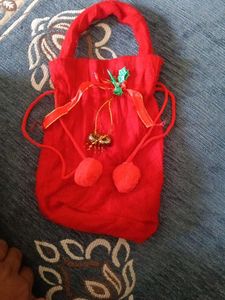 Red Christmas Drawstring Pouch