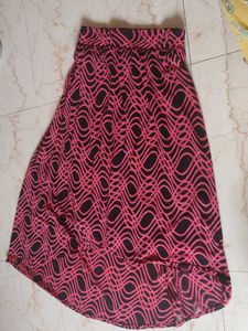 Flowy Pink & Black Abstract Print Skirt