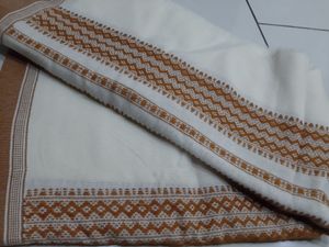 White Kutchi Handcrafted Shawl With Orange Pattern