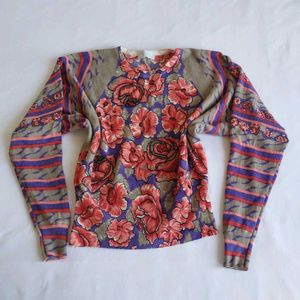 Vintage Floral Print Knit Sweater with sequins ✨️