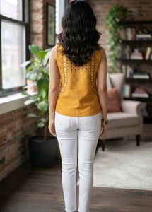 Mustard Yellow Embroidered Sleeveless Top