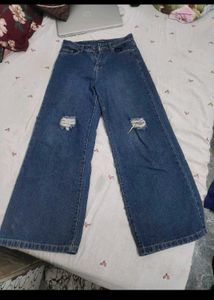 Trendy Ripped Wide Leg Jeans